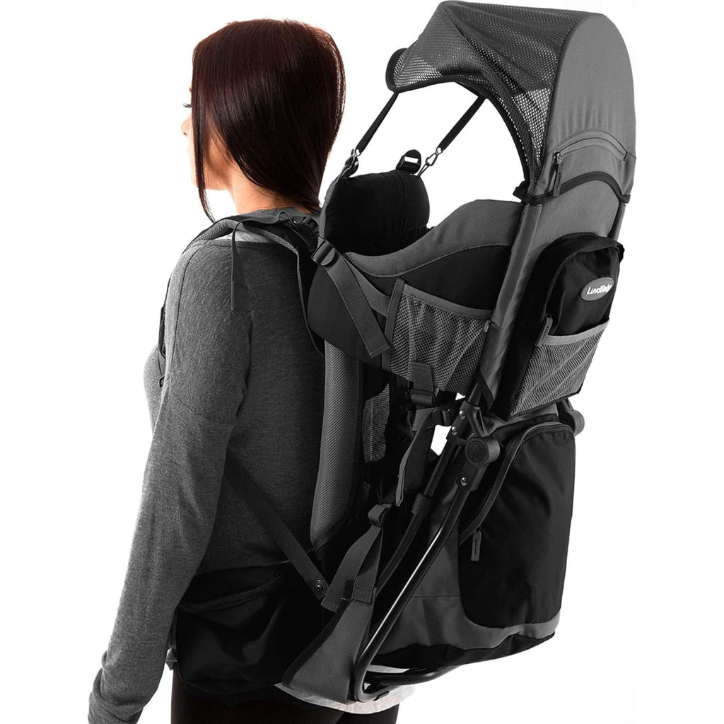 Luvdbaby Toddler Carrier Backpack - Comfortable Baby Carrier Backpack - Toddler Hiking Backpack Carrier - Child Carrier Backpack System with Nappy Change Pad, Insulated Pocket, Rain and Sun Hood Black